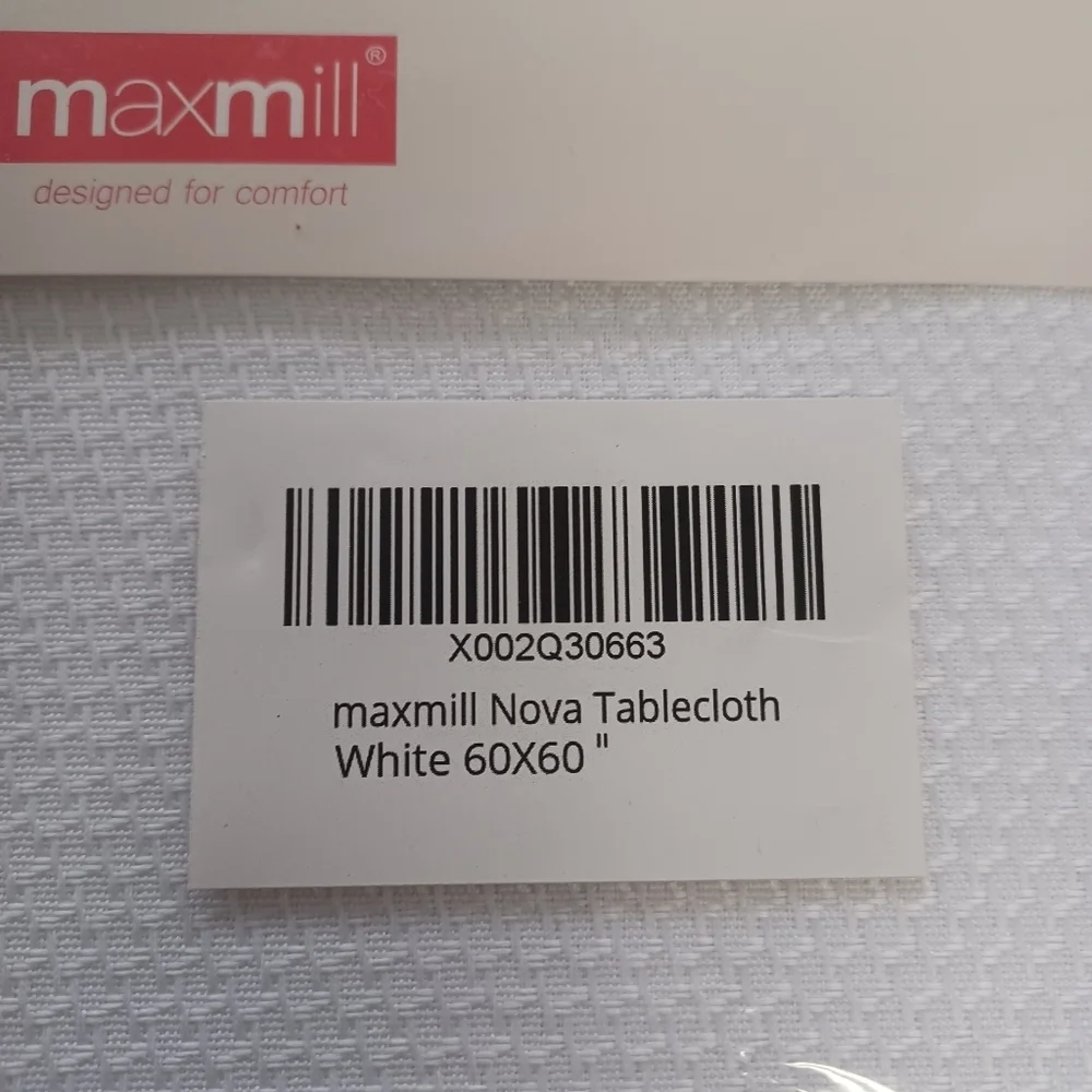 MAXMILL Nova Tablecloth Spillproof White Polyester 60 x 60 Square Kitchen Dining